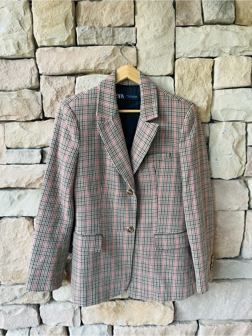Zara Plaid Blazer Detailed Buttons